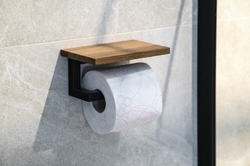 SKA držák toaletního papíru s poličkou 15x8x10cm, černá mat/dub