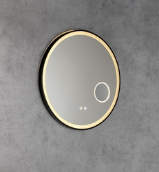 TARAN kulaté zrcadlo s LED osvětlením ø 70cm, kosm.zrcátko, senzor, fólie anti-fog, 3000-6500°K, černá mat- II.Jakost