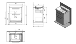 SAPHO THEIA umyvadlová skříňka 56,4x70x44,2cm, 2xzásuvka, bílá (TH060) (TH060-3030)