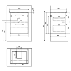 AQUALINE VEGA umyvadlová skříňka 51,5x60x43,6 cm, 2xzásuvka, bílá (VG052)