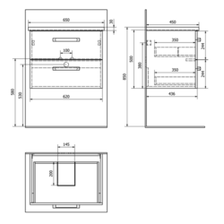AQUALINE VEGA umyvadlová skříňka 62x50x43,6 cm, 2xzásuvka, bílá (VG064)