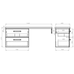 VEGA umyvadlová skříňka s deskou VEGA a podpěrnou konzolí, 144,5x61,4x45 cm, bílá (VG073-02)