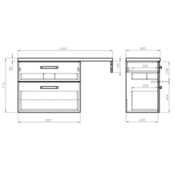 VEGA umyvadlová skříňka s deskou VEGA a podpěrnou konzolí, 124,5x71,4x45 cm, dub platin