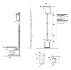 KERASAN WALDORF WC mísa s nádržkou, spodní/zadní odpad, bílá-bronz (WCSET20-WALDORF)
