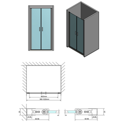 ZOOM LINE sprchové dveře dvojkřídlé 1000mm, čiré sklo