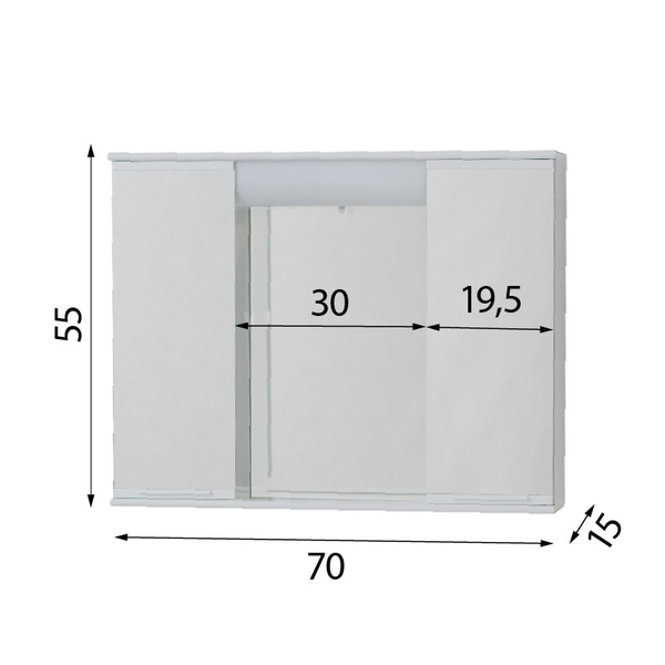 Závěsná skříňka se zrcadlem LUMIX II, III, Rozměry skříněk - 70 × 55 × 15 cm