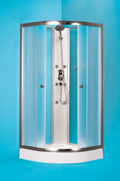 Čtvrtkruhový sprchový box GRANADA, Barva rámu zástěny - Hliník chrom, Provedení - Univerzální, Výplň - Matné bezpečnostní sklo - 5 mm, Šíře - 90 cm, Hloubka - 90 cm, Vanička - Akrylová vanička
