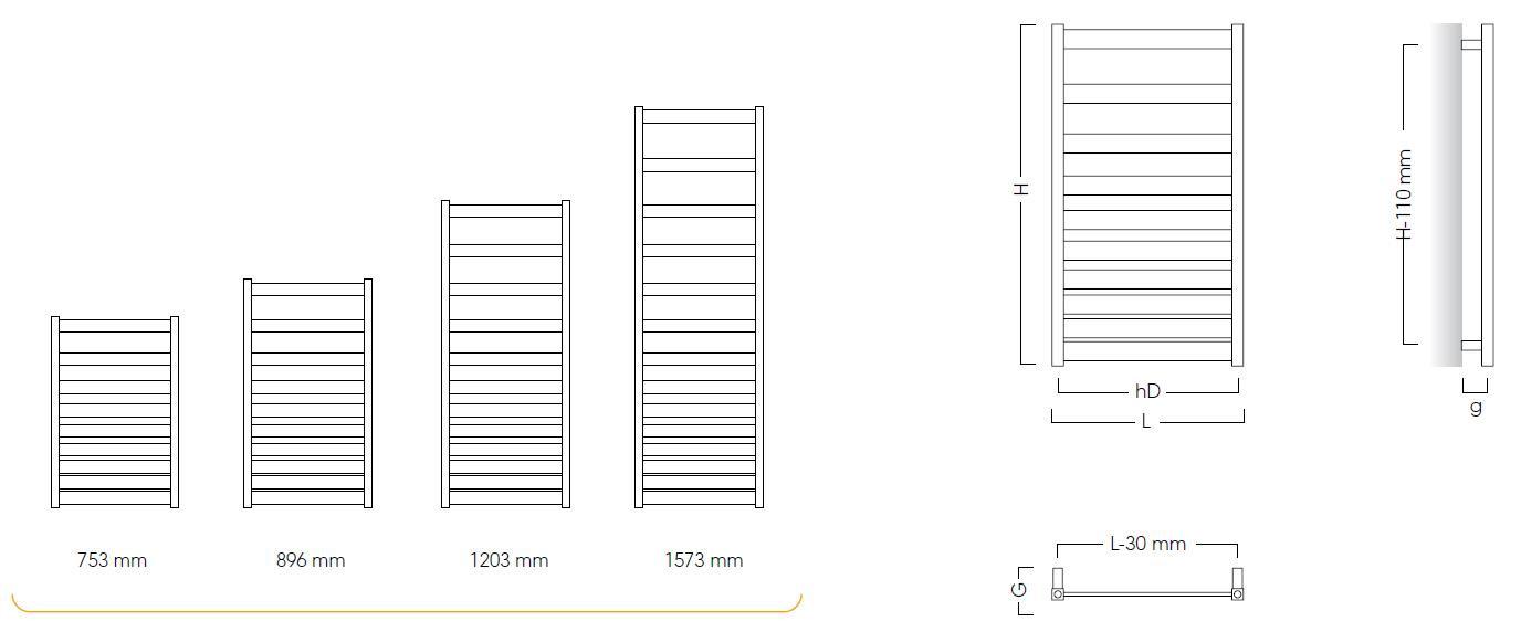 Koupelnový radiátor BELTI, Radiátory - Barevné provedení - Skupina barev [1], Připojení radiátoru - Spodní připojení, Rozměr radiátoru - 400 × 753 mm, výkon 284 W