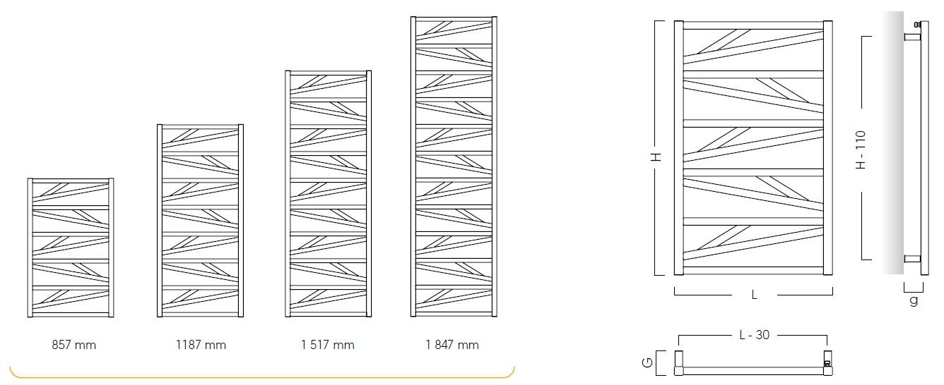 Koupelnový radiátor TRICK, Připojení radiátoru - Spodní připojení, Rozměr radiátoru - 530 × 1847 mm, výkon 848 W, Radiátory - Barevné provedení - Černá