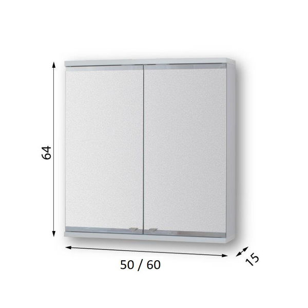 Vrchní zrcadlová skříňka ARLES s LED osvětlením, Rozměry skříněk - 60 × 64 ×15 cm
