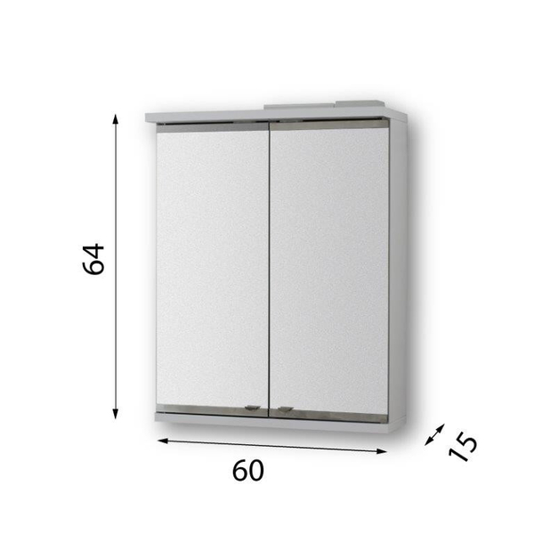 Vrchní zrcadlová skříňka NICE s LED osvětlením, Rozměry skříněk - 60 × 64 ×15 cm