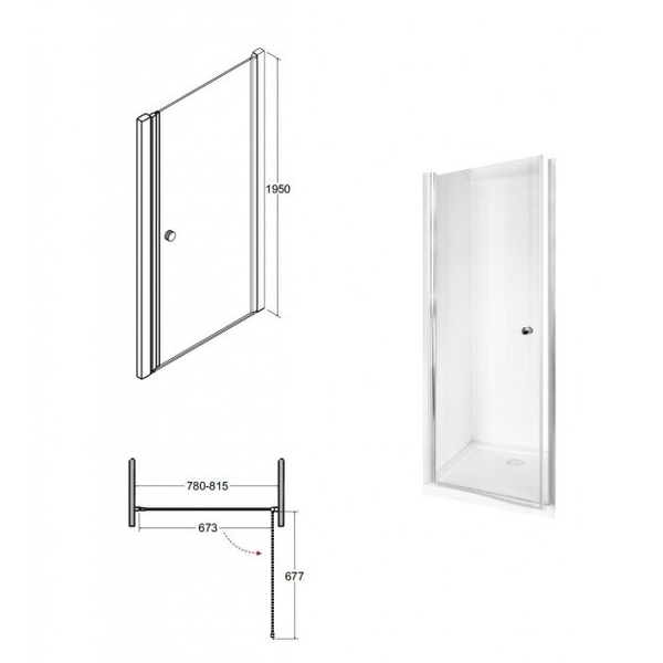Bezrámové sprchové dveře SINCO, Výška - 195 cm, Barva rámu zástěny - Hliník chrom, Provedení - Univerzální, Výplň - Čiré bezpečnostní sklo - 6 mm, Šíře - 90 cm
