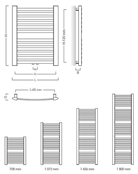 Koupelnový radiátor RETTO, Rozměr radiátoru - 540 × 708 mm, výkon 361 W, Připojení radiátoru - Spodní připojení, Radiátory - Barevné provedení - Grafit