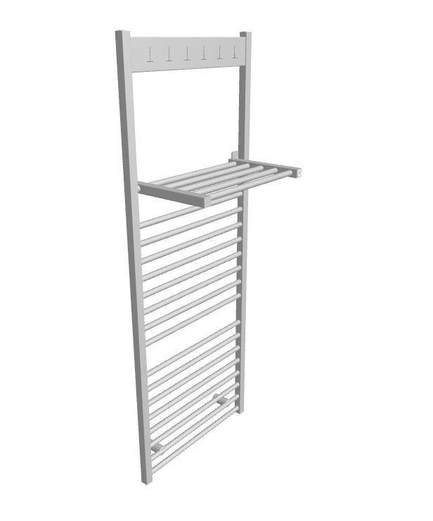 ISAN Melody Flexi s háčky koupelnový policový radiátor, 1555 × 600 mm, 683 W, bílá 9016, spodní připojení, antikorózní ochrana Primer